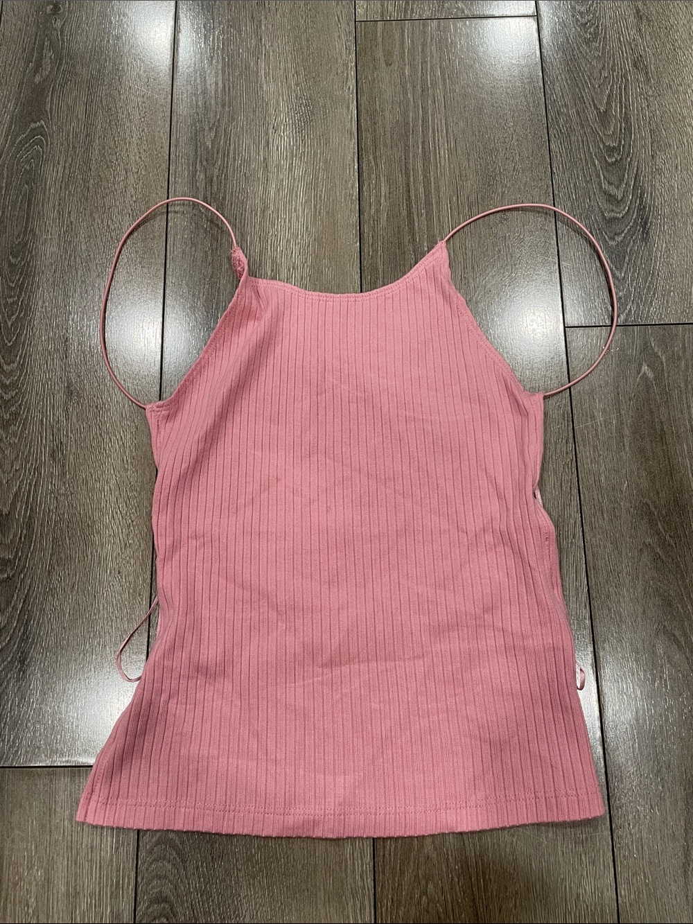 Slim Ribbed Spaghetti-Strap Cami in Rose Pink